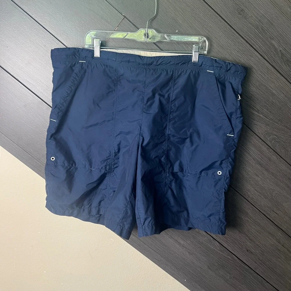 Nike‎ Men's VTG Y2K Swim Trunks Navy Blue Mesh Lined XL Beach Shorts Drawstring